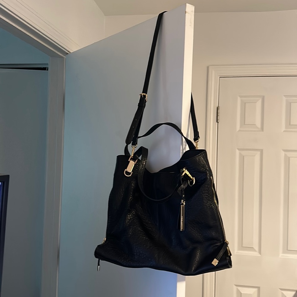 Vince Camuto black pebble leather tote; gold hardware; hardly worn